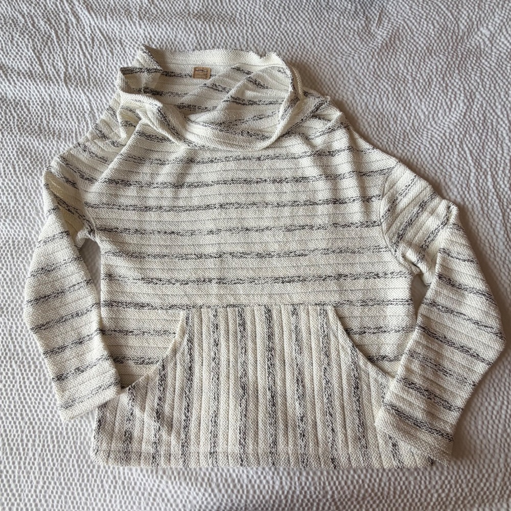 Free People Beach S Striped Asymmetrical Cowl Neck Sweater Cream Charcoal Boho